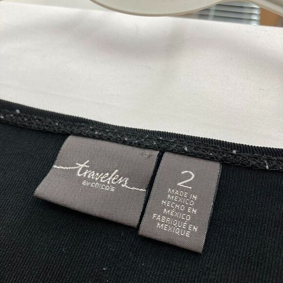 Chicos Women's Black Round Neck Pleated Asymmetrical Hem Basic‎ Top Size 2 - Picture 2 of 11